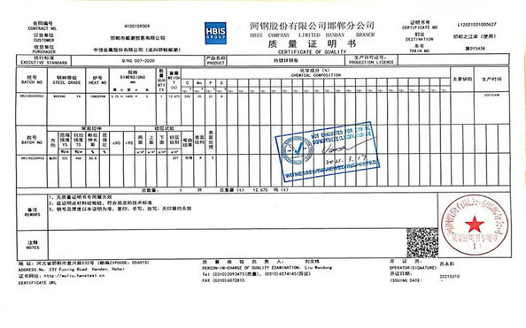 China Mingyang  Steel (Jiangsu) Co., LTD Certificaciones